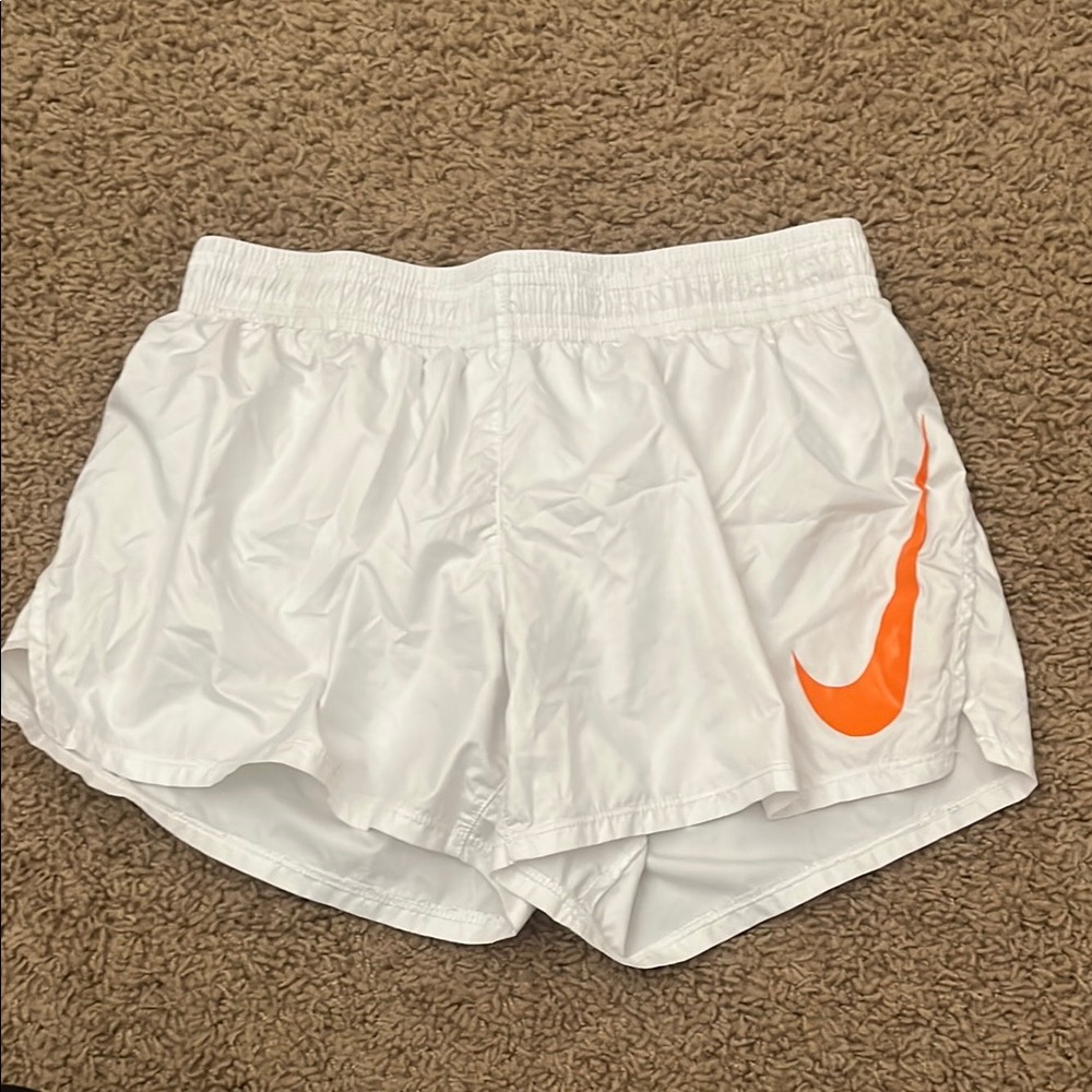 Nike White and Orange Athletic Shorts Lightweight Performance